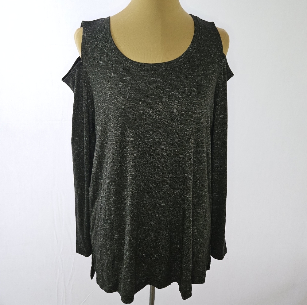 Matty M Dark Gray Cold Shoulder Long Sleeve Top L